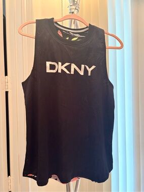 DKNY Black Mesh Logo Tank Top